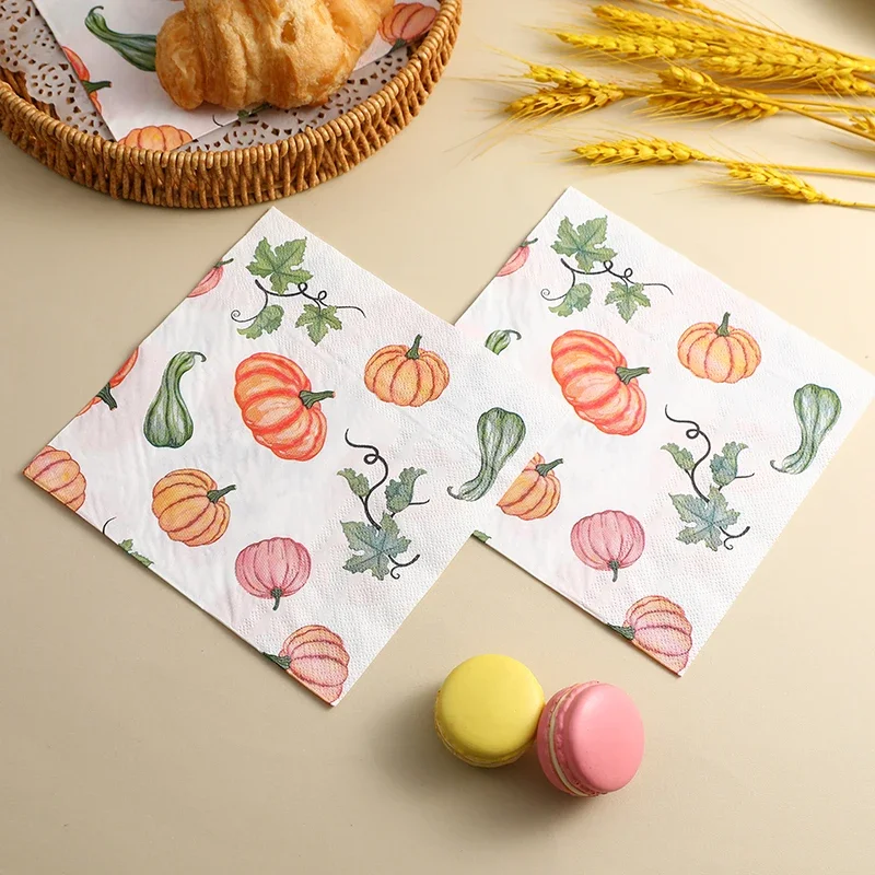 Sets de Table Décoratifs en Papier, Motif Citrouille de Thanksgiving, 2 Plis, 33cm, 10/20 Pièces