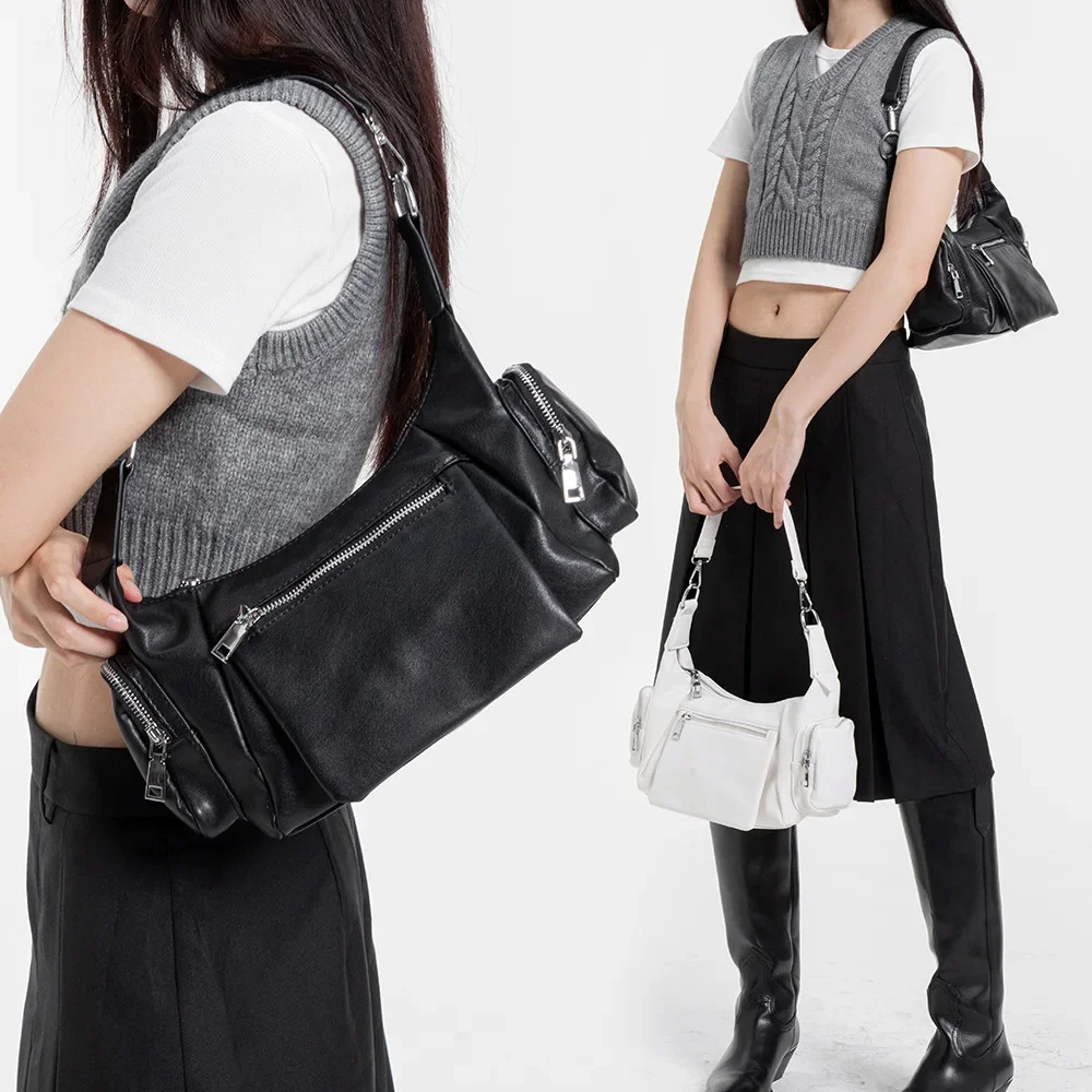 

2024 Women‘s New Fashion Personality Motorcycle Bag Vintage Multiple Pockets Handbag Shoulder Bag Crossbodybag Office Daily