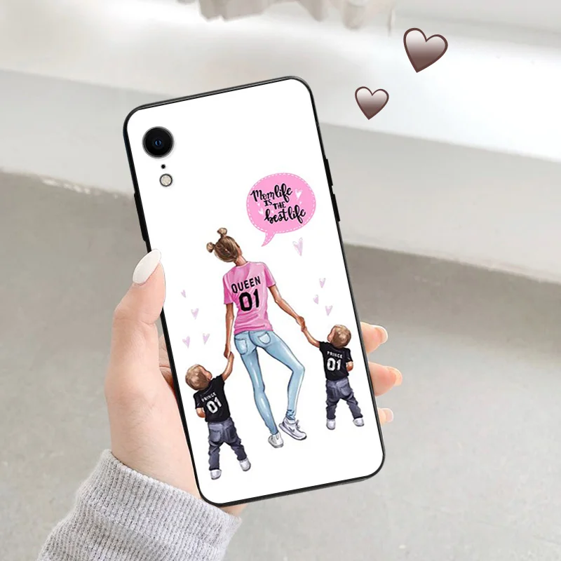 Phone Cases For iphone 15Pro XS Max 11 12 13 14 7 8 15 Plus Mini SE X XR Black Brown Hair Baby Mom Girl Camera Protective Cover