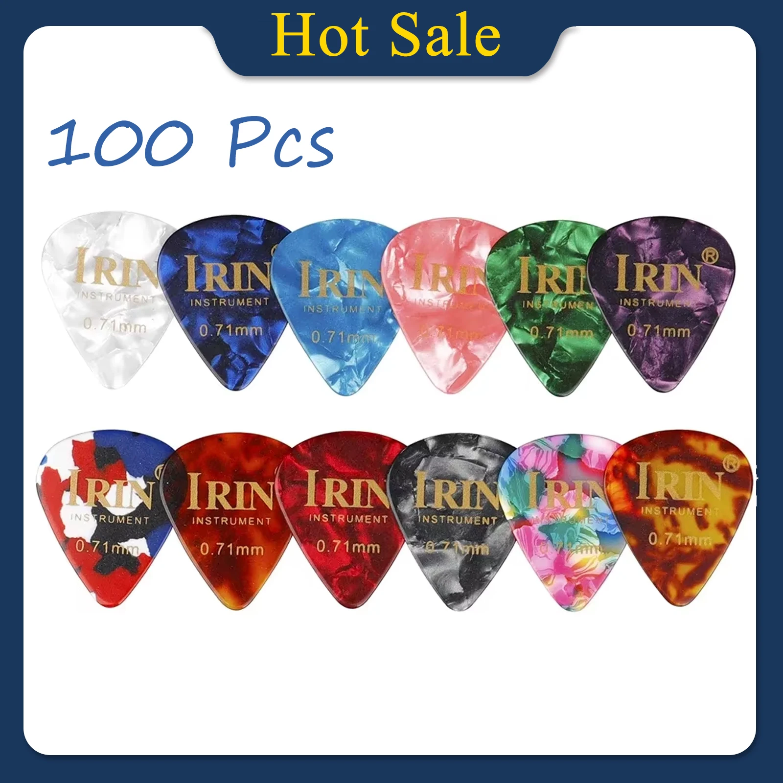 IRIN 100Pcs Guitar Picks Plectrum Celluloid 0.71mm Random Colorful Picks Ukulele Electric Bass Stringed Instruments Accessory