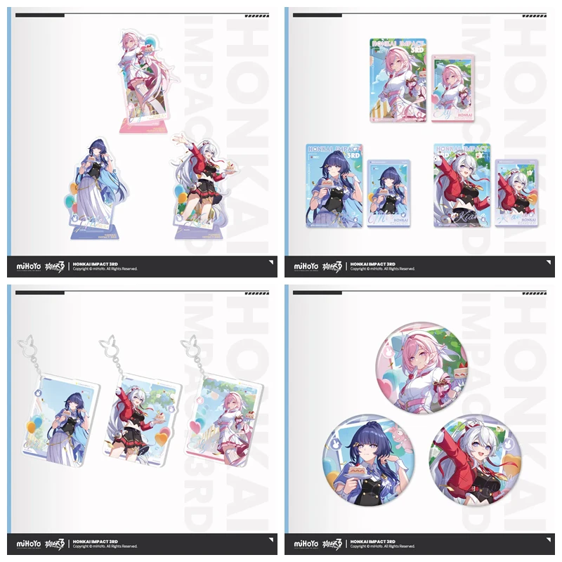[Genuine] miHoYo Game Honkai Impact 3 Badge Acrylic Standee Polaroid&Flash Card Set Elysia Raiden Mei Kiana Cosplay Xmas Gifts
