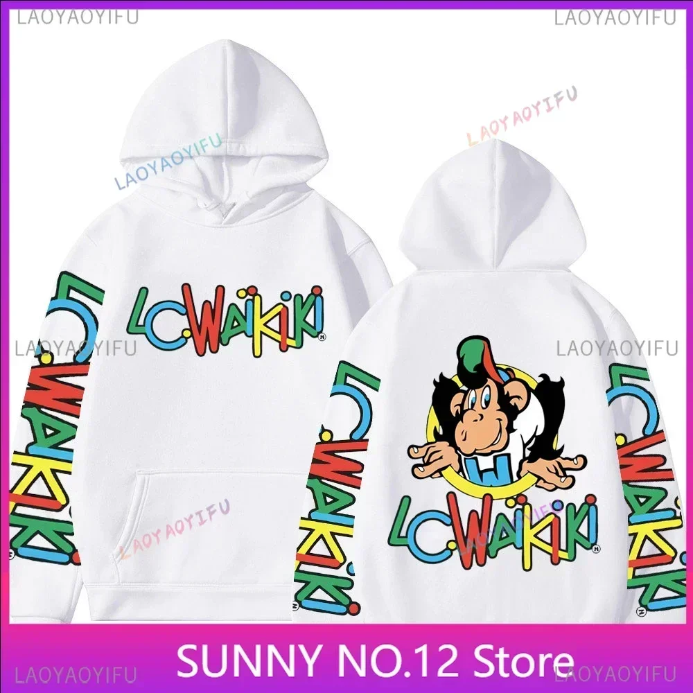 Funny Lc Waikiki Monkey Double Sided Graphic Hoodies Men Women Casual Fashion Loose Pullovers Street Y2k Aesthetics Sweatshirts