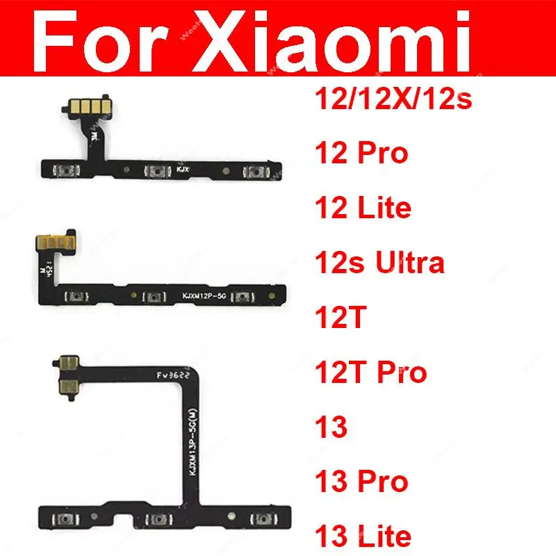 Volume & Power Side Button Flex Cable For Xiaomi 12 12X 12s 12T 13 Ultra Pro Lite on/off Power Voulme Sidekey Flex Ribbon Parts