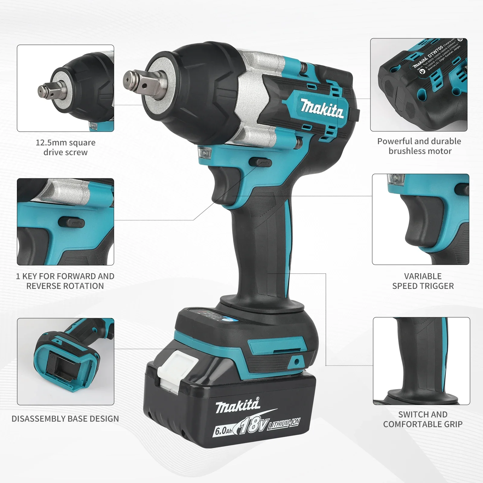 Makita DTW700 18V Cordless Brushless Impact Wrench 700Nm Variable Speed High Efficiency Durable Auto Stop Electric Tool for Auto
