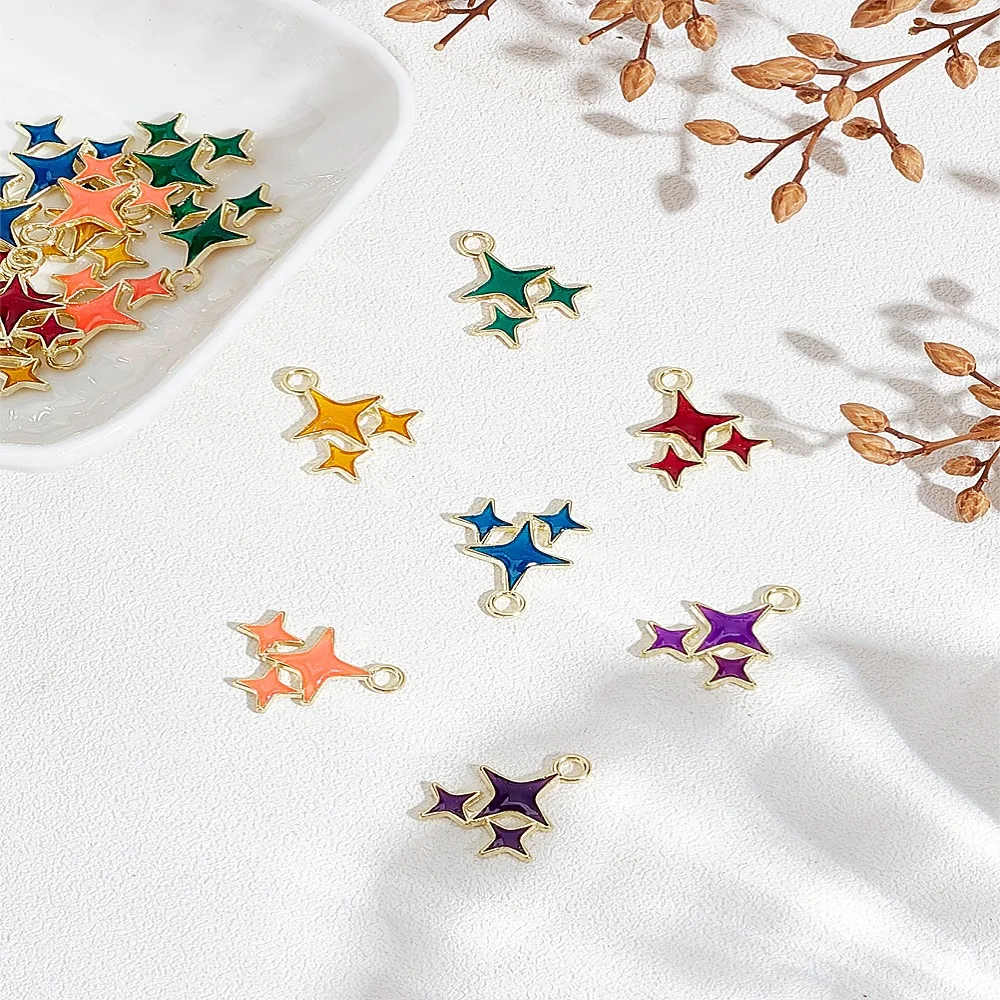 

24Pcs 6 Colors Alloy Enamel Pendants Golden Star Charm Mixed Color 17x14mm Hole: 2mm 4pcs/color
