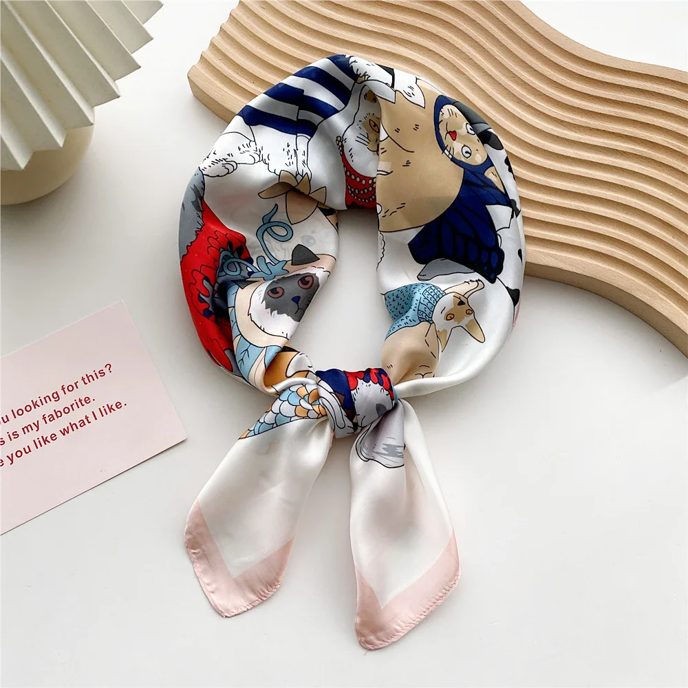 2024 Neckerchief Female Luxury Square Scarf for Women Silk Shawl Satin Hijab Fashion Wraps Hair Bands Ribbon Headband Bandana