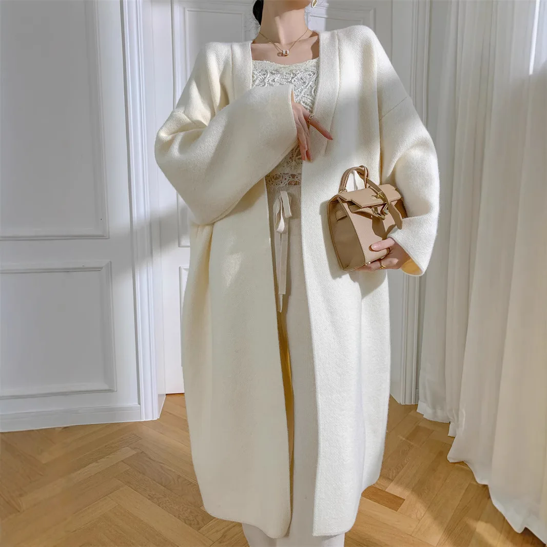 

Женский вязаный кардиган, свитера, длинные однотонные джемперы с v-образным вырезом и длинными рукавами, свободный крой, толстый повседневный, осень-зима 2024 г.