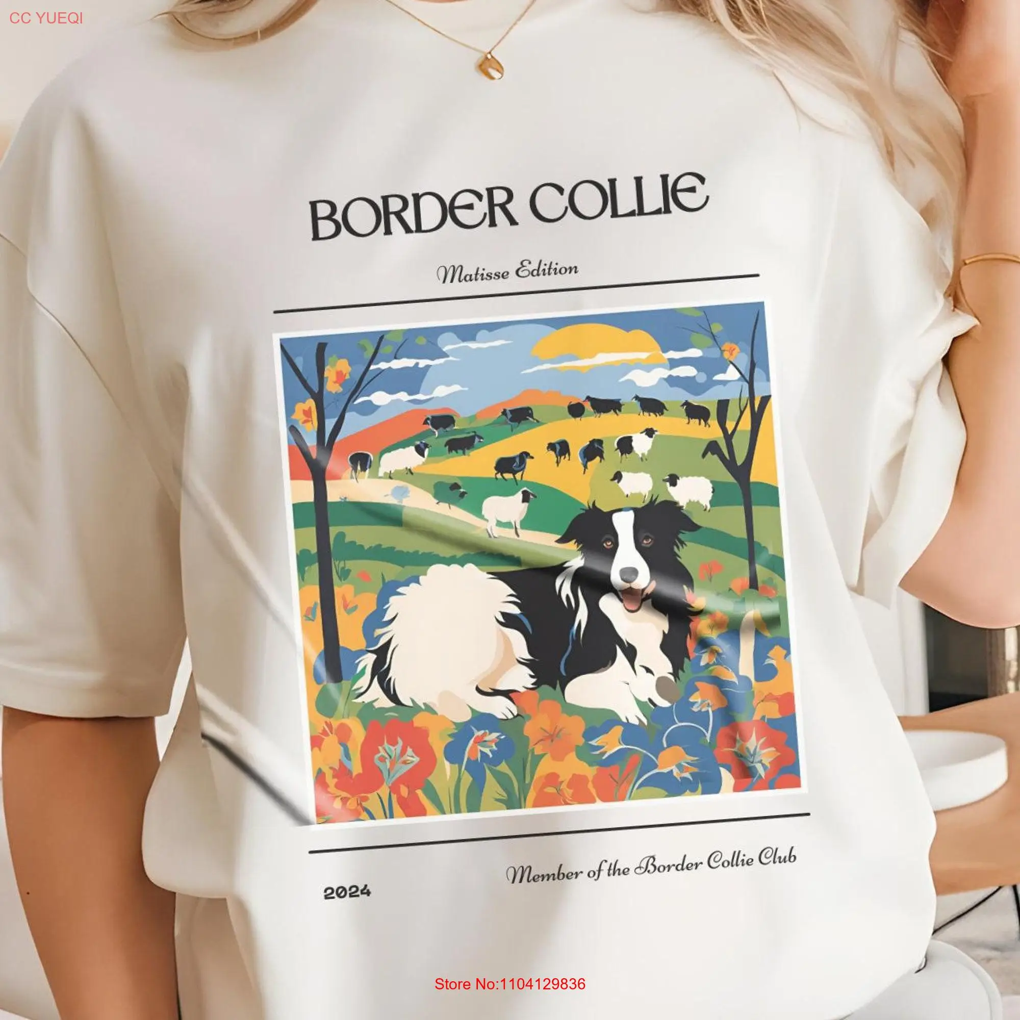 Border Collie Matisse Edition Dye T shirt Dog Lover Artistic Pet Apparel Perfect for Art Lovers long or short sleeves