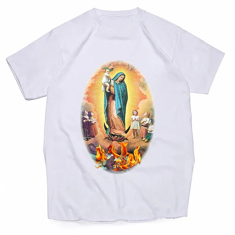 Virgin Mary T-Shirts Our Lady of Guadalupe Print Men Women Casual Short Sleeves Cotton T Shirt Harajuku Unisex Tees Top Clothing