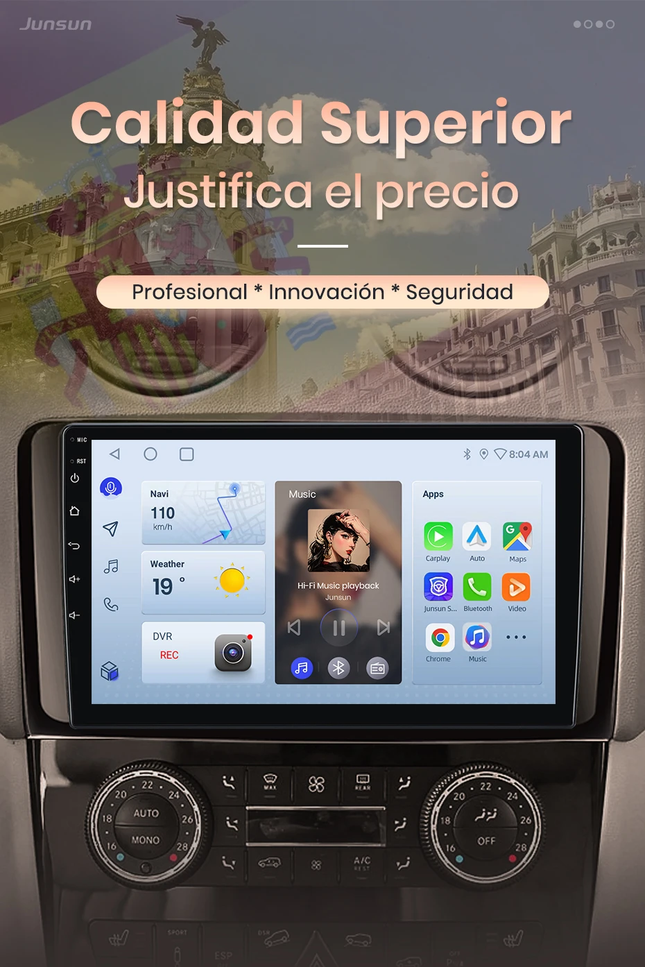 Junsun Radio VozAI für Benz M-Klasse W164 GL-Klasse X164 ML GL Kabelloses CarPlay AndroidAuto Autoradio 2DIN mit BT DAB+ GPS RDS – Detail 1