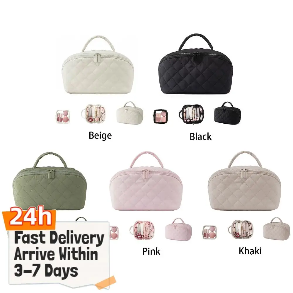 

Дорожная косметичка-органайзер с откидной крышкой, портативная сумка-кошелек с отделением для кистей и ручкой, несессер для туалетных принадлежностей для женщин и девушек