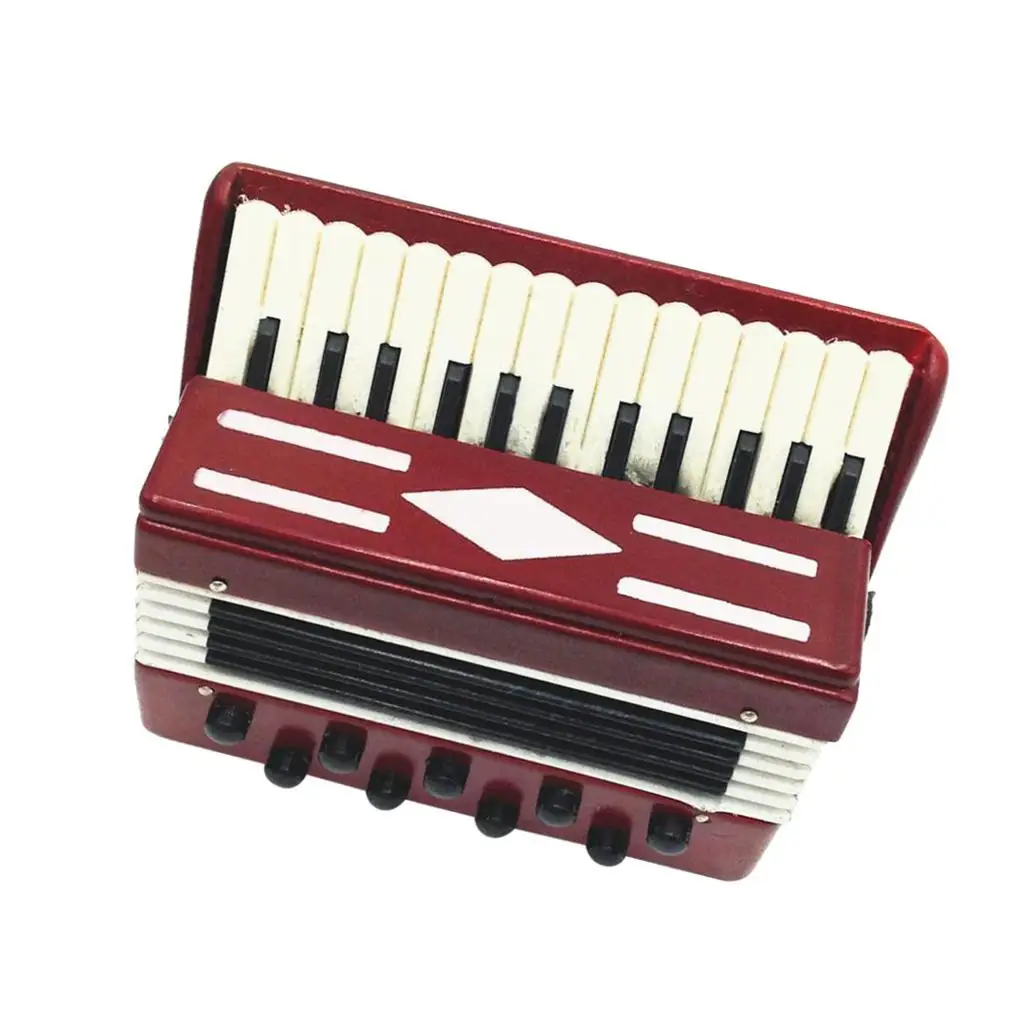 Miniature Dollhouse Accordion Wooden Music Instrument for 1 12 Scale Dollhouse Accessories Set