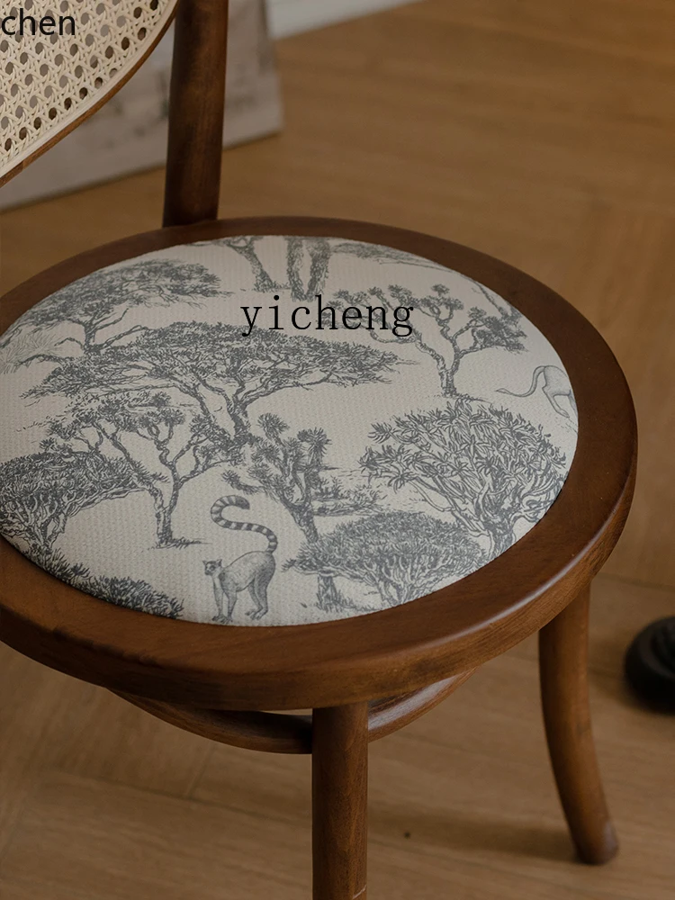 YFY French Solid Wood Rattan Dining Chair Retro Modern Restaurant Chair Desk Chair