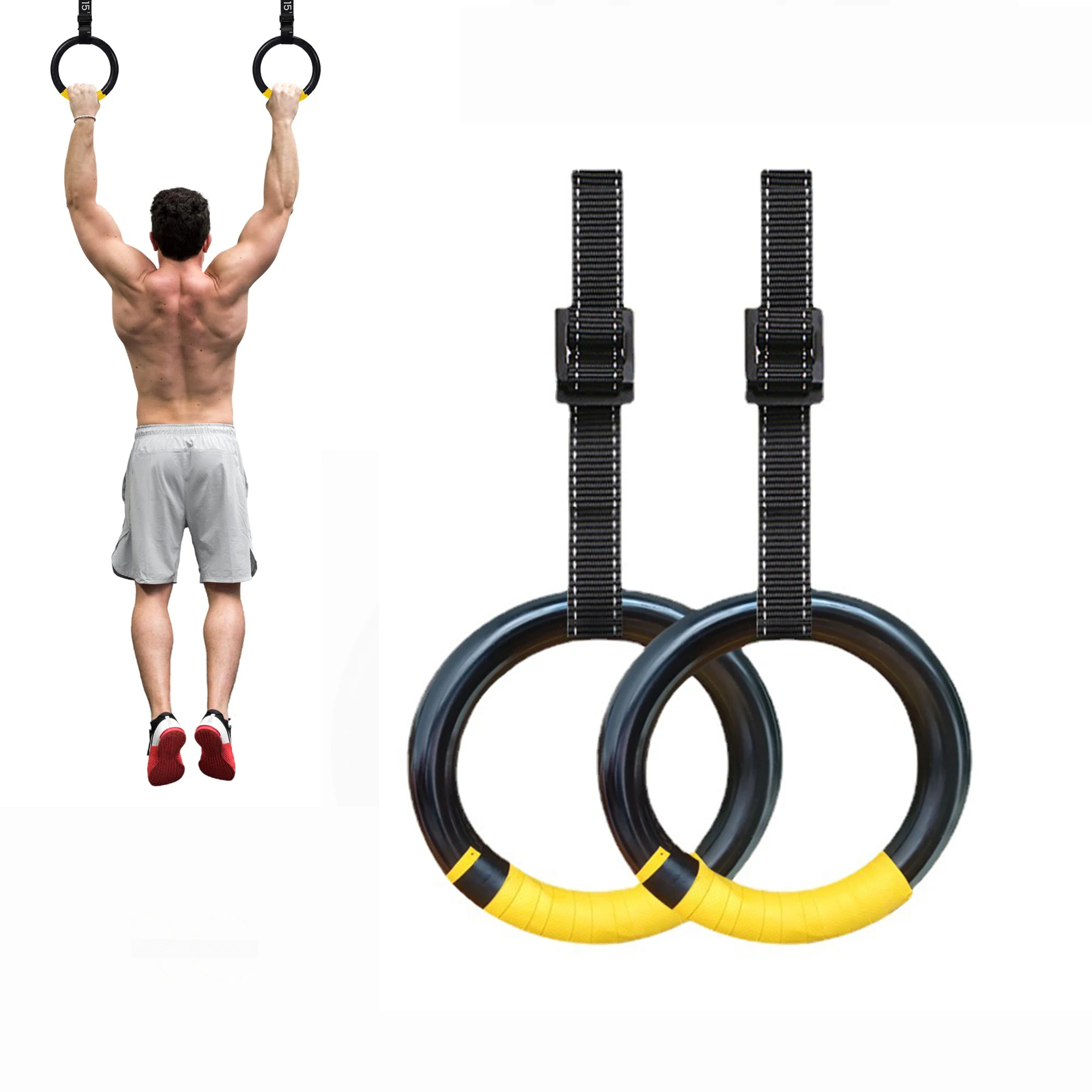 Gymnastic Rings 1000lbs Capacity 1/2M Adjustable Buckle Straps Pull Up Exercise Rings Non-Slip Rings for Home Fitness