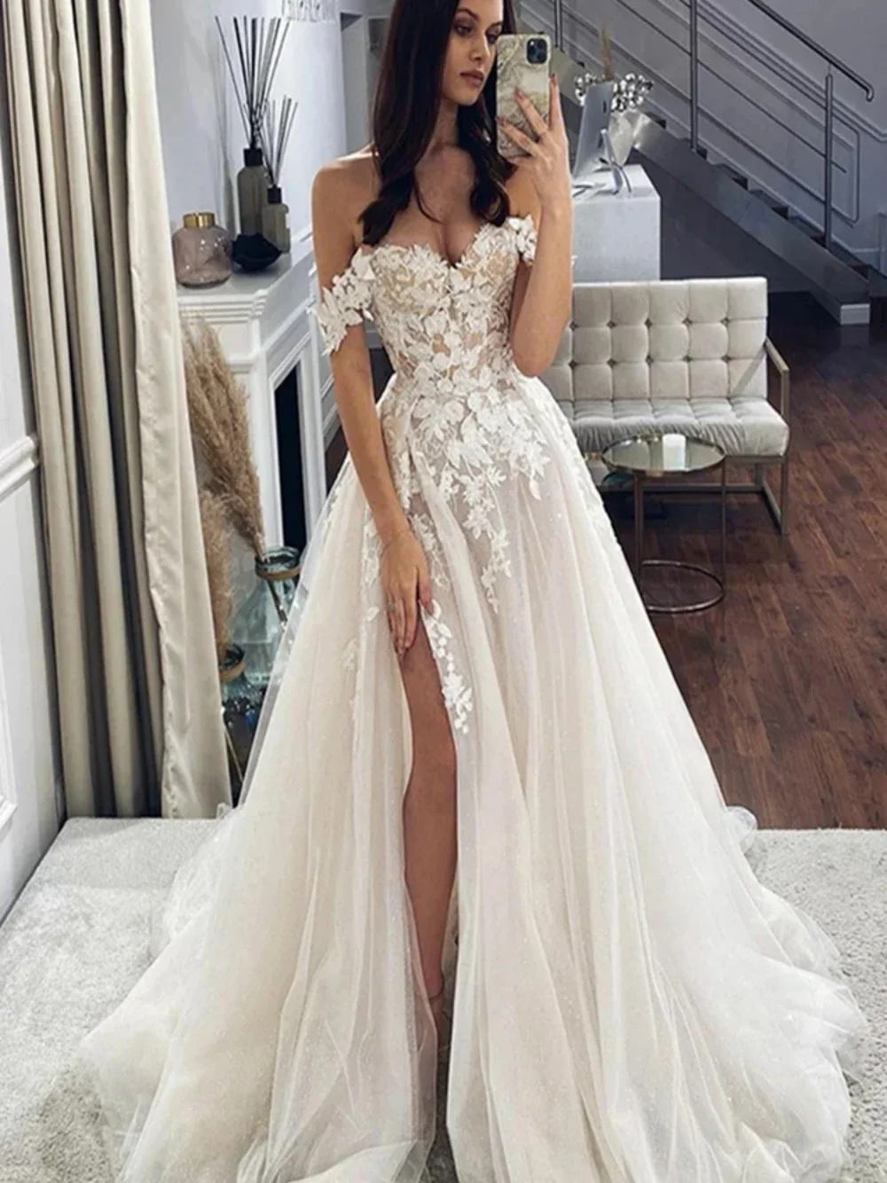 2024 New Beach Wedding Dress For Women Sweethear Sleeveless Lace Appliques A-Line Tulle Vestidos de novia Side Split Bridal Gown