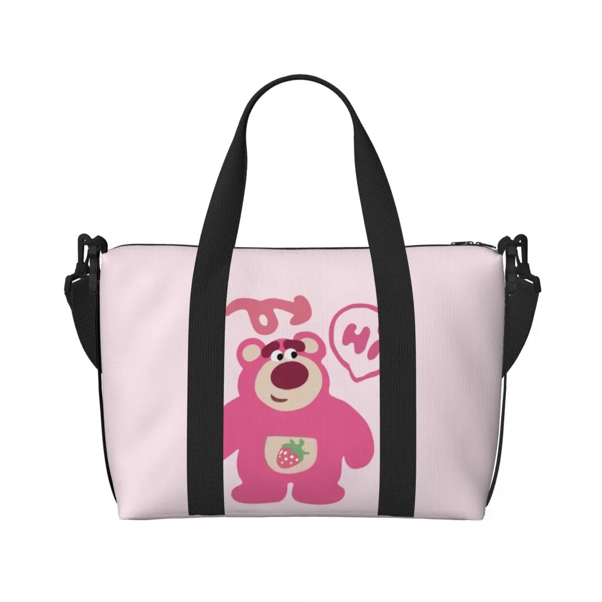 Custom Large Hello Lotso Huggin Strawberry Bear Tote Bag Women Shoulder Shopper Beach Gym Travel Bag