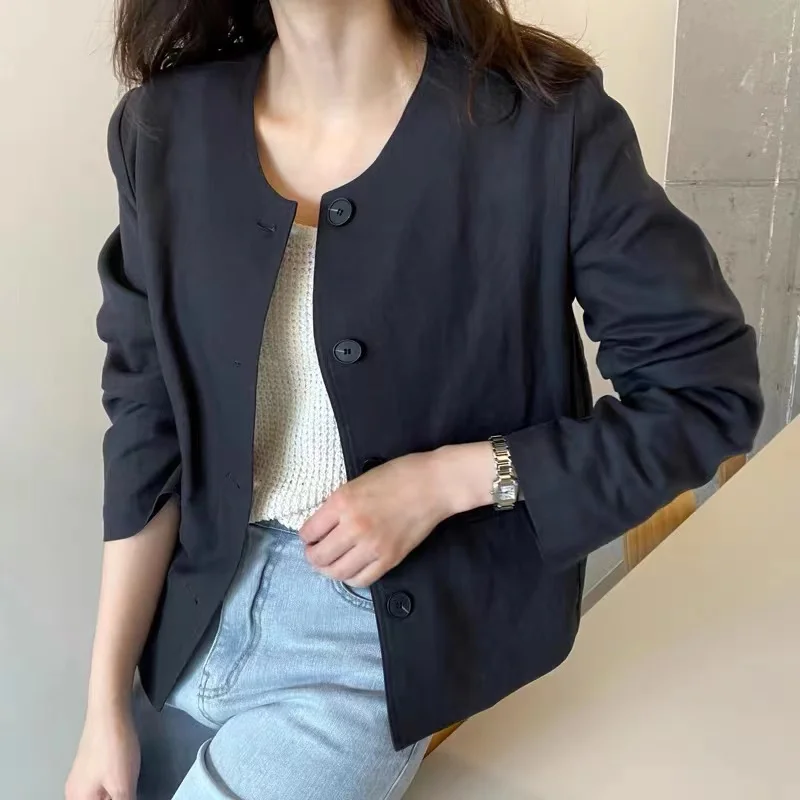 Top da donna rotondo sciolto Ne ort Jaet Lino Protezione solare Primavera Estate Nuovo cardigan coreano Sle Artistico Colore T...