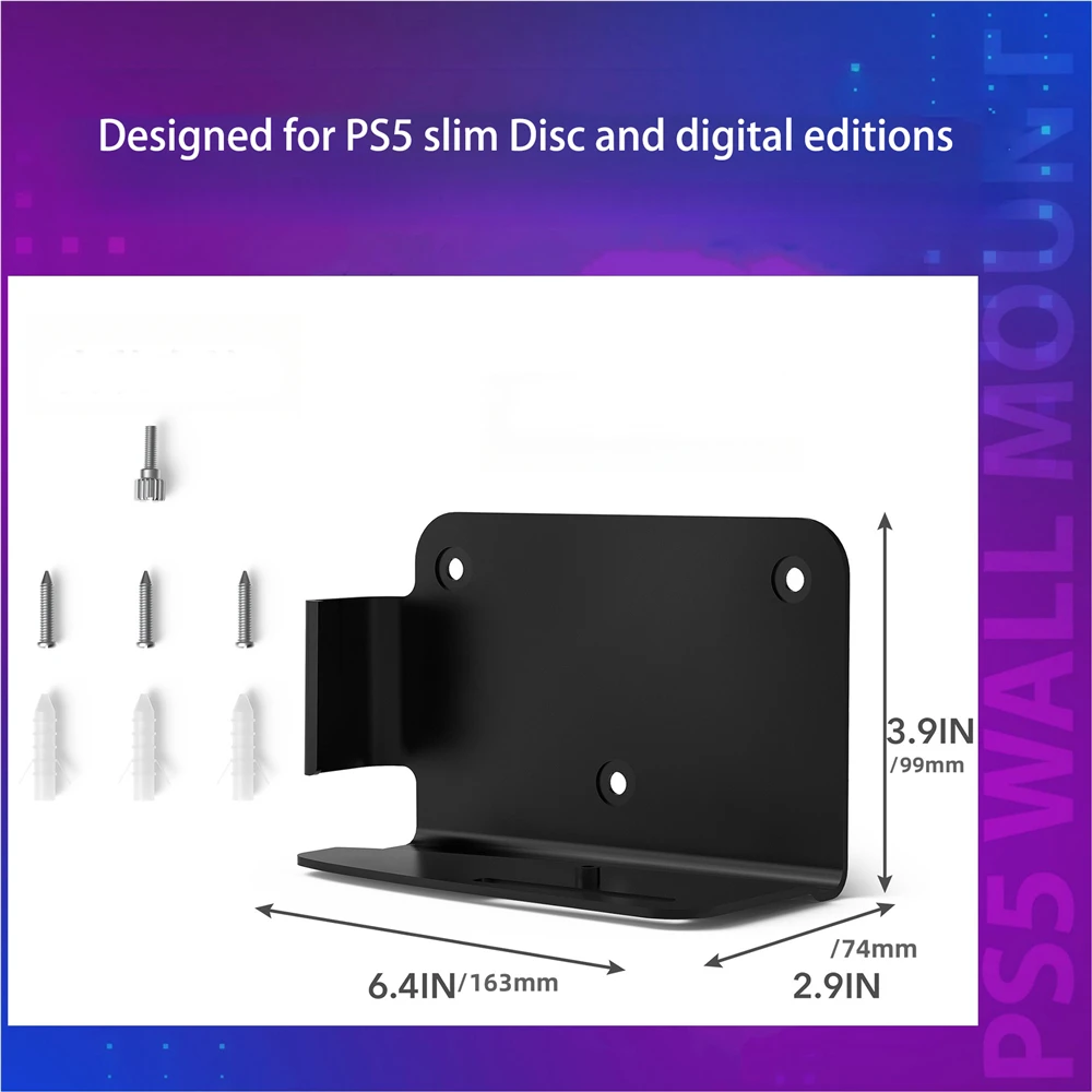 Wall Mount Bracket Display Stand Base Wall Hanging Stand for PS5 Slim Digital Edition and Disc Edition