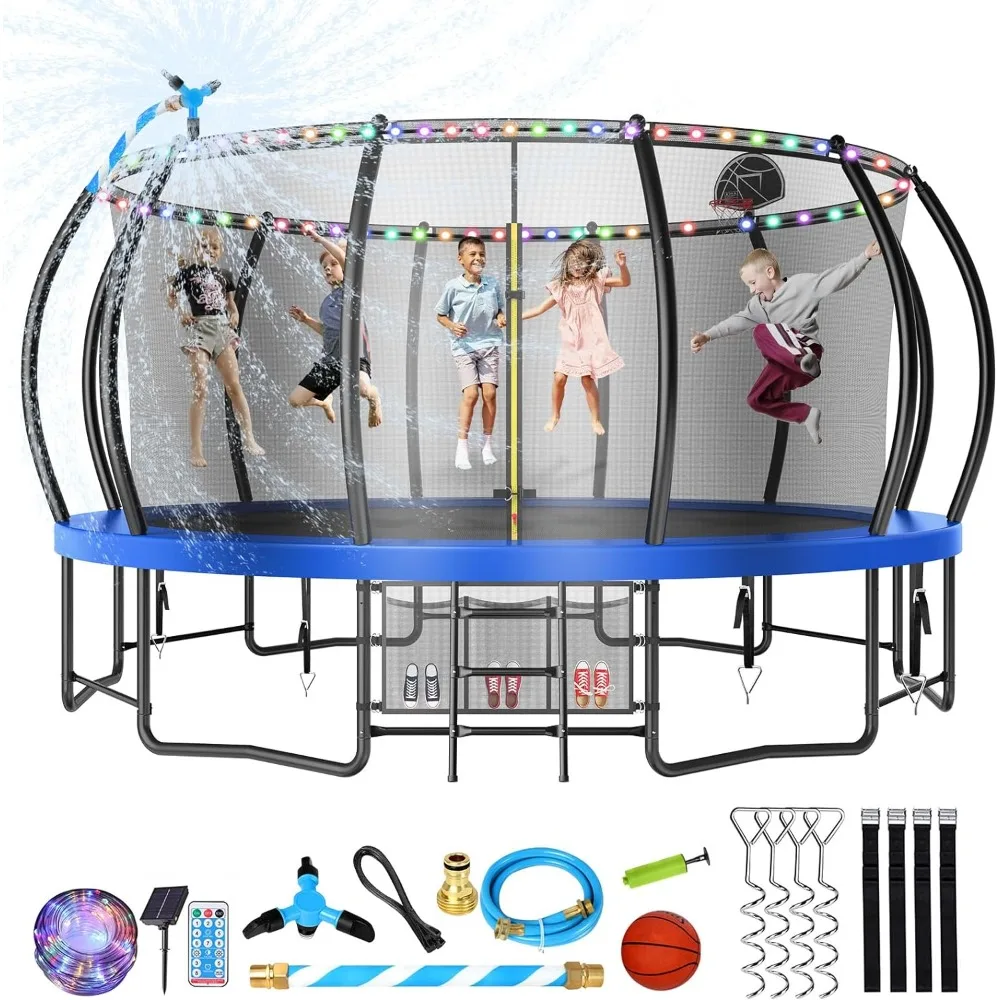 16 15 14 12 10FT Upgrade Outdoor Trampoline for Kids and Adults, Pumpkin Trampolines with Curved Poles