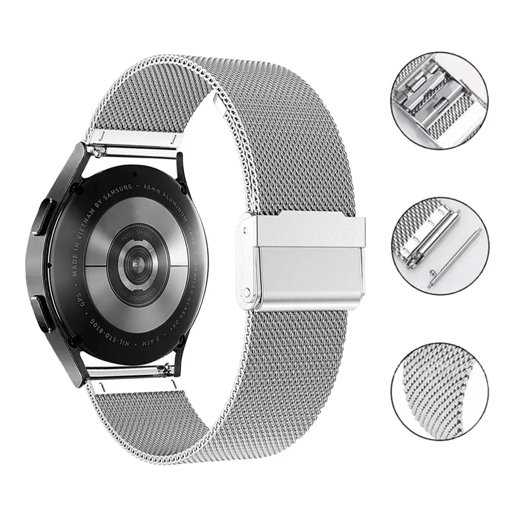 20mm 22mm 스테인리스 스틸 메탈 시계 스트랩 삼성 갤럭시 워치 7 6 5 4 40/44mm 손목 밴드 기어 S3 S2/6 4 클래식 팔찌