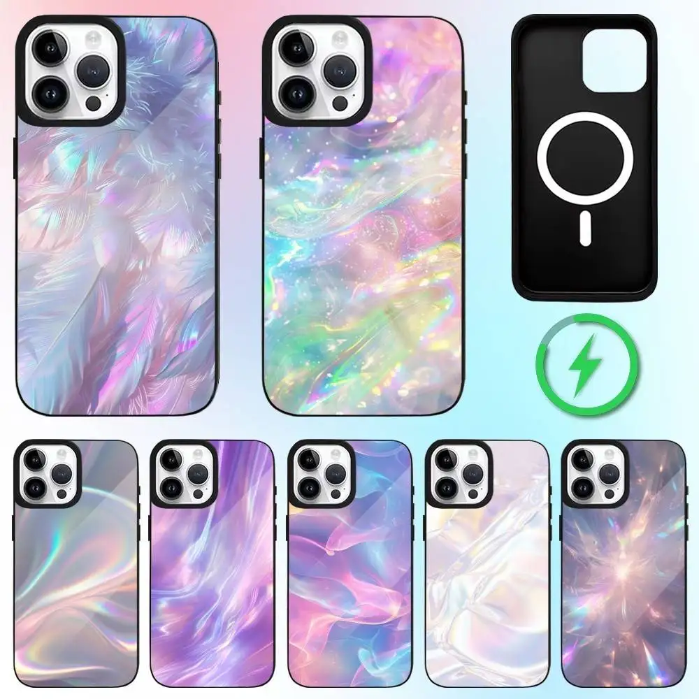 

Rainbow Holographic Iridescence Phone Case For iPhone17,16,15,14,13,12,11 Plus,Pro Max Magnetic Magsafe Wireless Charging