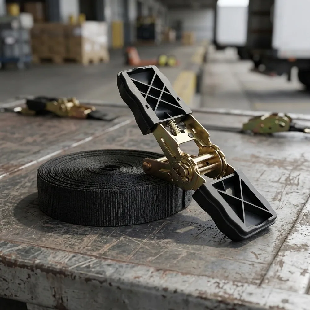 Heavy-Duty Polyester Ratchet Tie Down Strap with Metal Components for Truck Goods Packing and Luggage Fastening