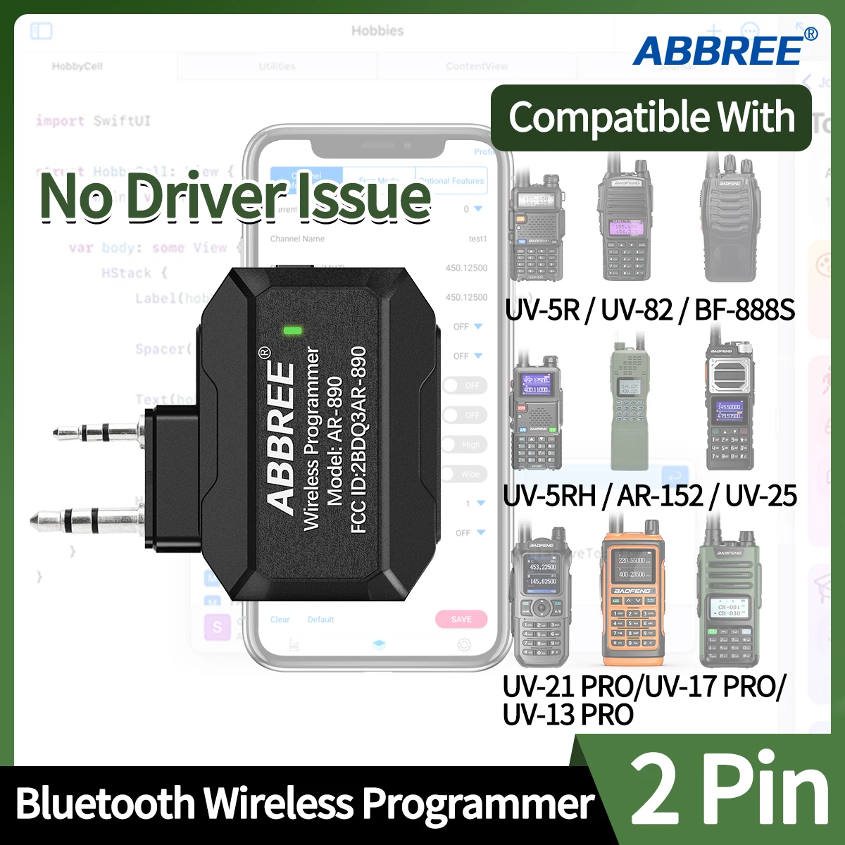 

ABBREE Bluetooth беспроводной программатор для рации Plug & Play без драйвера телефона для UV5R BF888S Quansheng UVK5