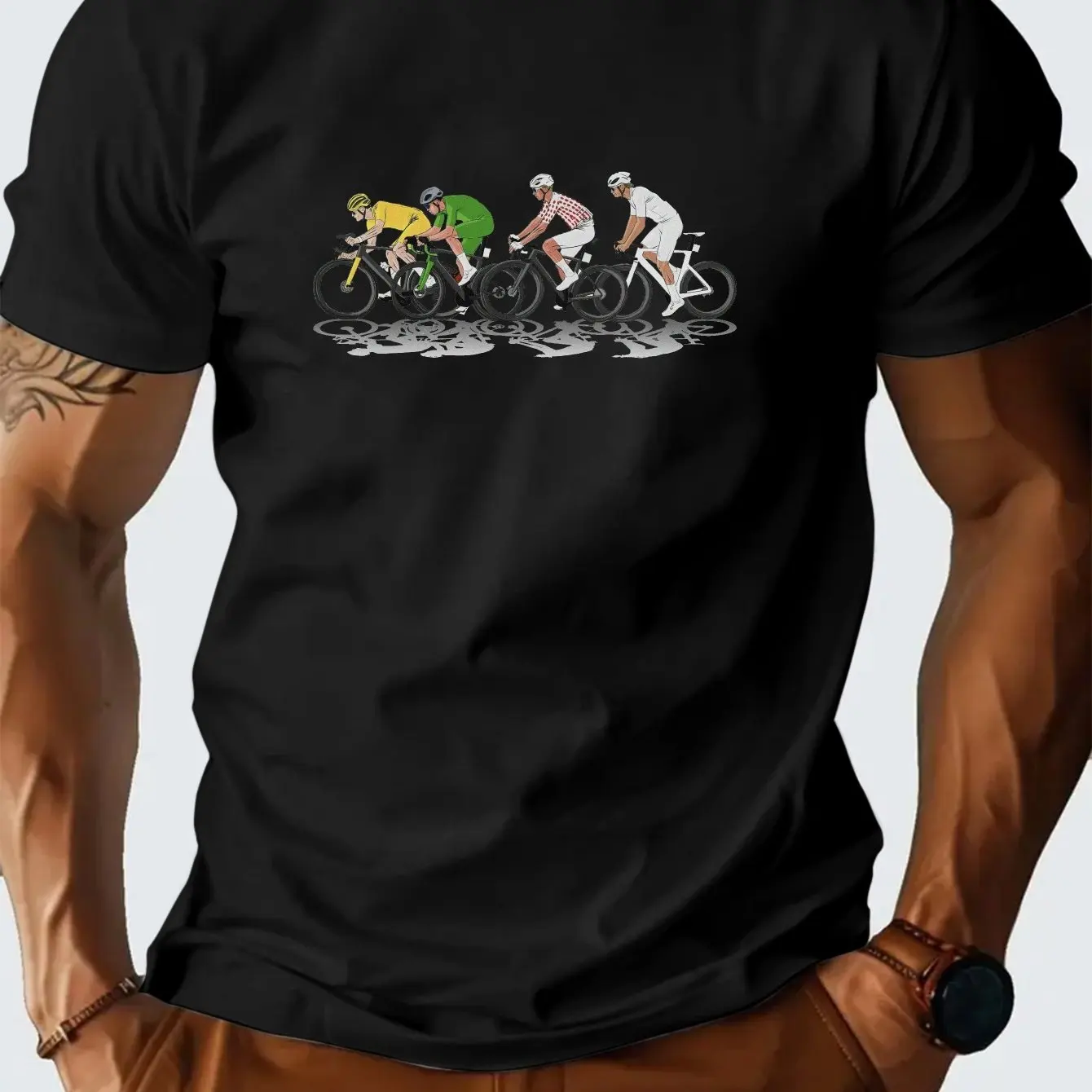 Men's Tour de France cycling pattern T-shirt, breathable and sweat-wicking short-sleeved round-neck casual formal T-shirt