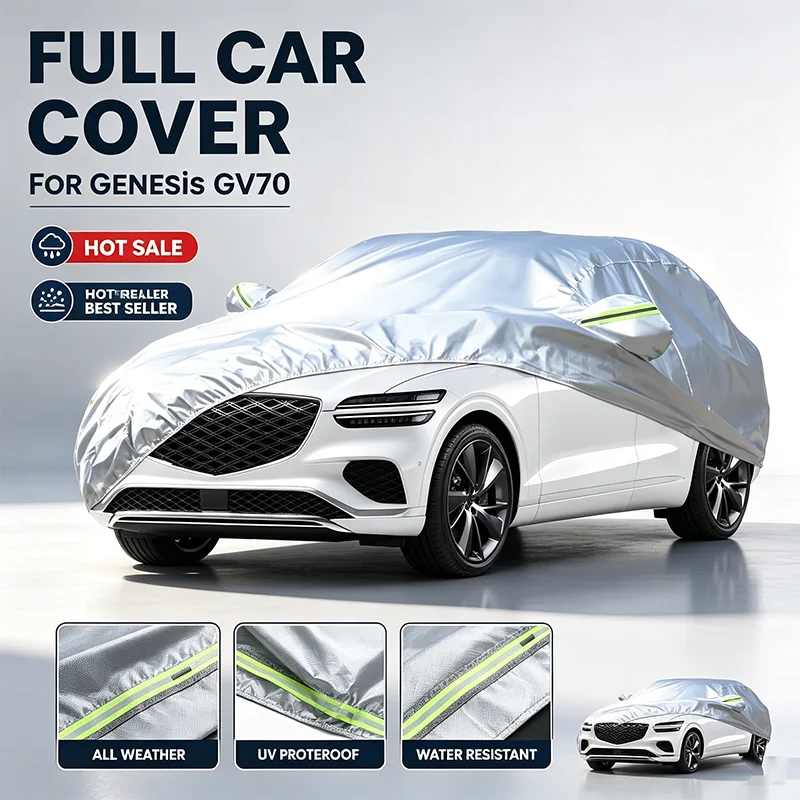 For Genesis GV70 Outdoor Full Car Cover Waterproof Snowproof Dustproof UV Protection Reflective Strips