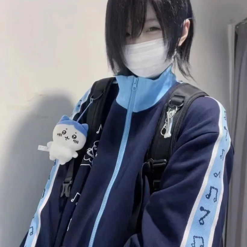 

Cute Dog Print Fce Lined Oversized Patchwork Color Blo Japanese Sle Sweatirt Jaet for Girls Spring Autumn Winter