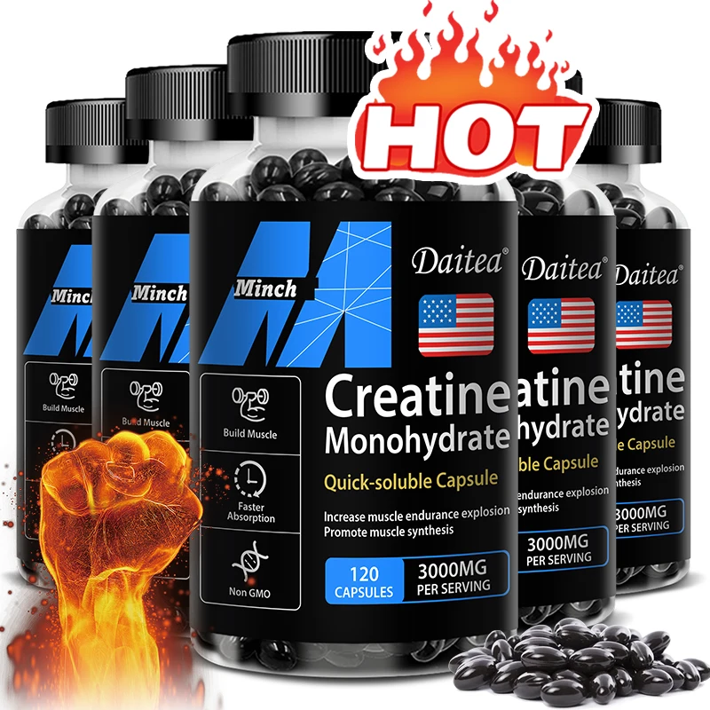 Monohidratado de creatina de 3000 mg, fácil de absorber, apoya la fuerza, los músculos, ayuda a reponer los niveles musculares ATP, 120 cápsulas