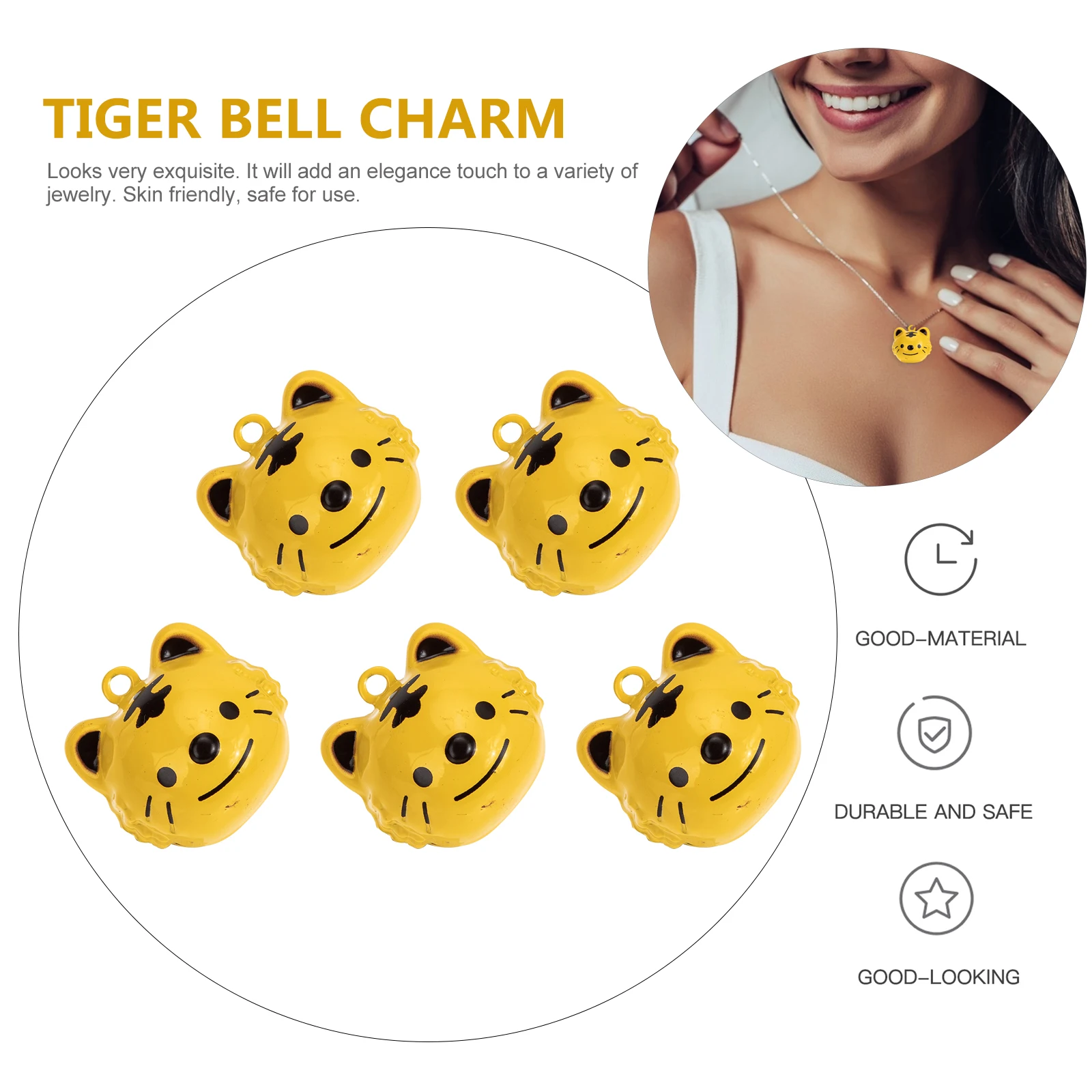 

5 Pcs Metal Zodiac Tiger Bell Decoration Necklace Cartoon Charm Copper Pendant Jewelry Pendants and Decorations