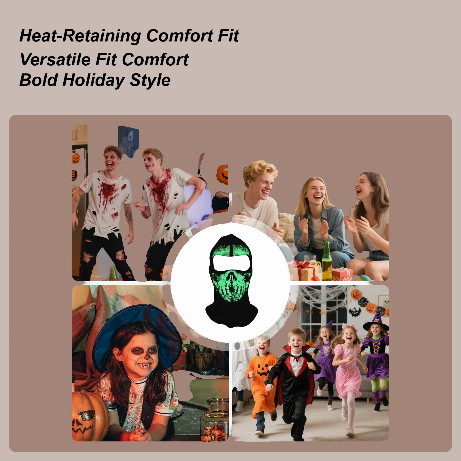 Ski Face Cover Halloween Glowing Hood Winter Thermal Skiing Neck Gaiters For Runners Cyclists Women Cosplay Motorcycle Hiking