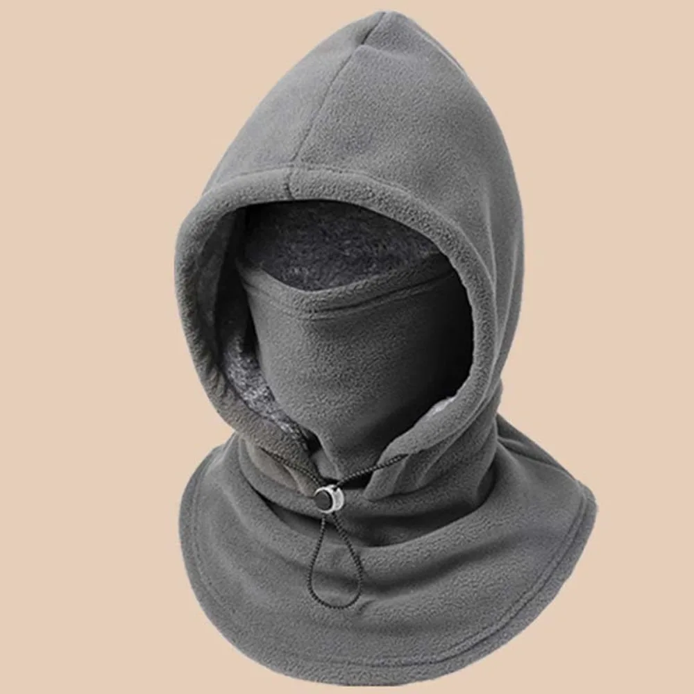 

Casual Thermal Fleece Balaclava Hat Drawstring Cold-proof Hooded Neck Windproof Keep Warm Helmet Hat Outdoor