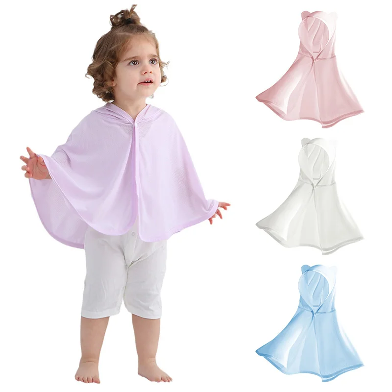 

2024 Baby Sun Poncho Summer Cardigan Cool Sun Uv Protection Cloak for Boys Girls Baby Outing Beach Coat Infant Loose Sunscreen