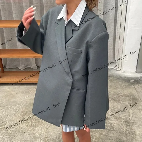 

ZOCI-Women's lapel blazer, loose casual long-sleeved jacket without slits, large size single button blazer