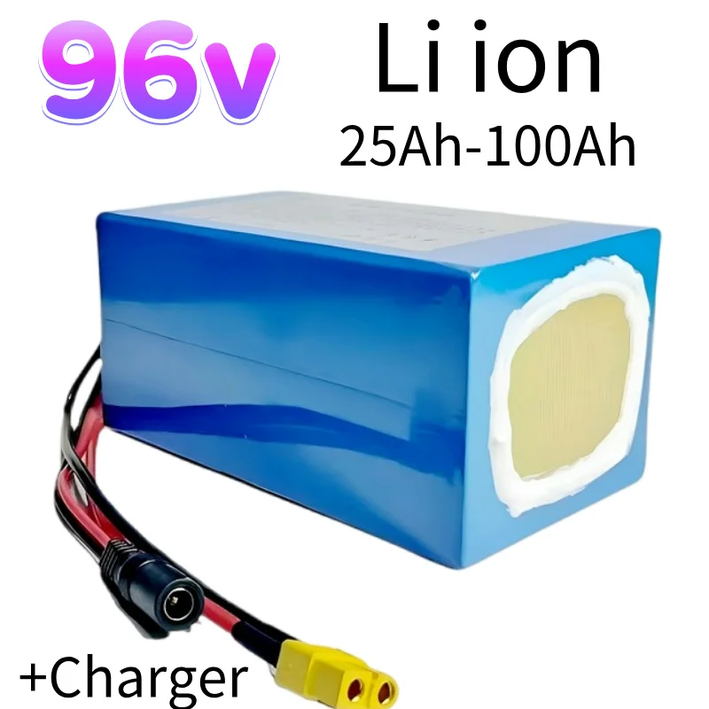 96V 60Ah-100Ah Lithium Ion Battery Pack with 26S BMS 10A Charger - High Capacity Long-Lasting Deep Cycle Battery for 5000W Motor
