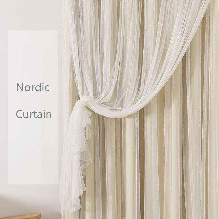 Korean Double Layer Princess Blackout Curtains For Living Room Bedroom Lace Shade Thermal Insulated Curtain With Tulle Panel