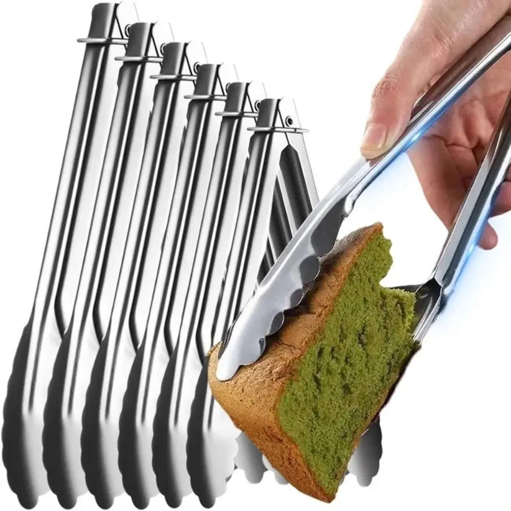 Lightweight 7/9/12/14/16 Inch Stainless Steel Food Tongs Long Handle Rust-proof Barbecue Clips with Buckle Bread Clamp Salad