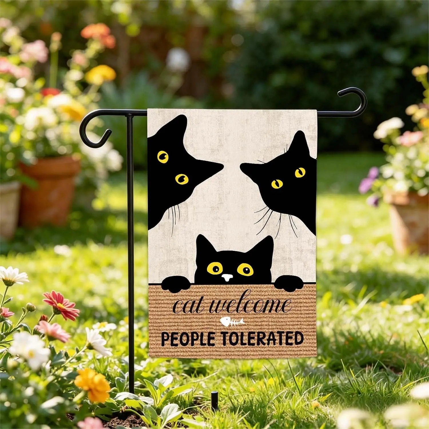 Funny Garden Flag - Cats Welcome People Tolerated Black Cat Garden Flag Funny For Outside - Double Sided Cat Lovers Gifts fo kkz