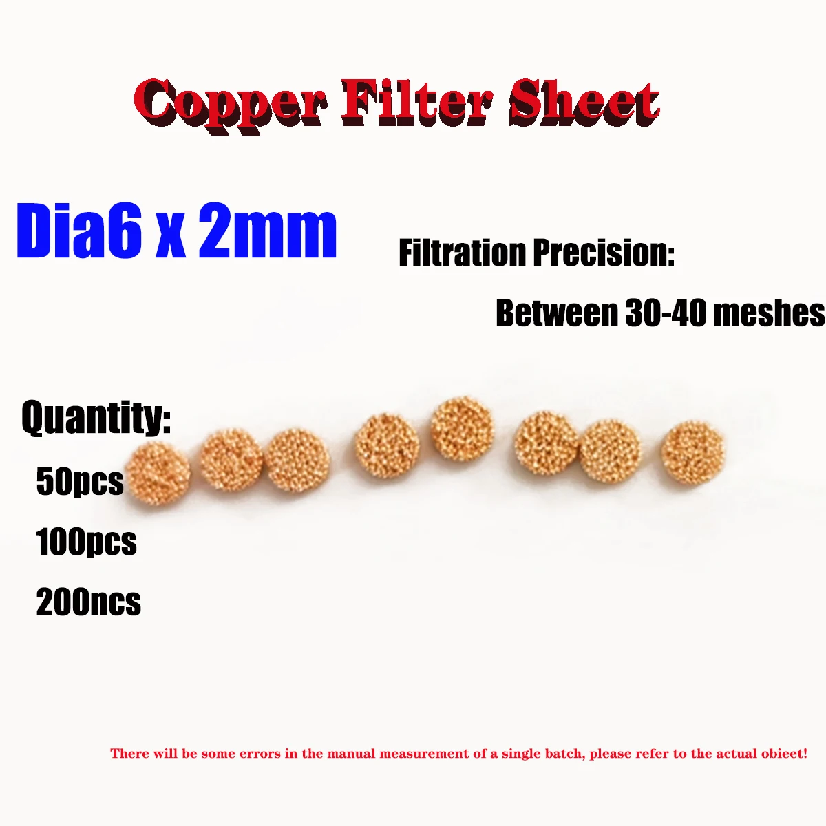 Dia6x2mm Copper Powder Sintered Circular Filter Filtration Granular Air Filter Column Precision Between 30-40 Meshes 50-200pcs