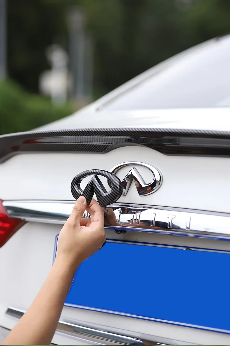 ABS Glossy Carbon Fiber Pasted Badge Shell Front Emblem Badge Rear Trunk Badge Sticker for Infiniti Q50 Q50L Modify Accessories