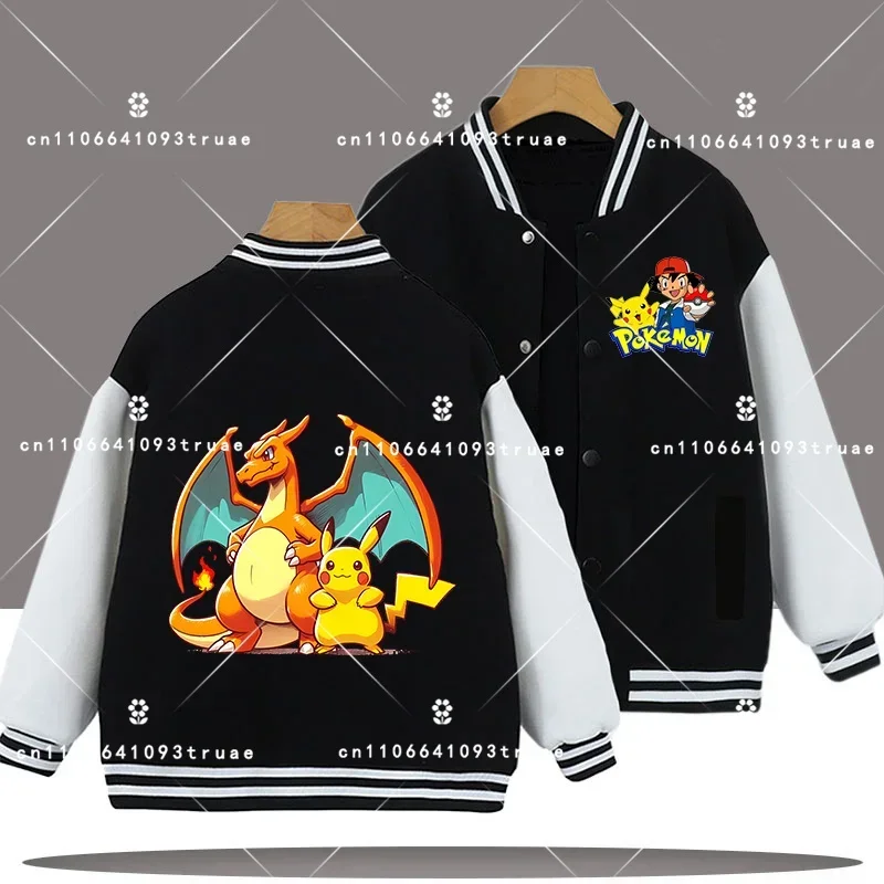 

Boy's sports shirt children's baseball outfit Pikachu girl's casual top Pokémon cartoon print spring/autumn jacket autumn/winter