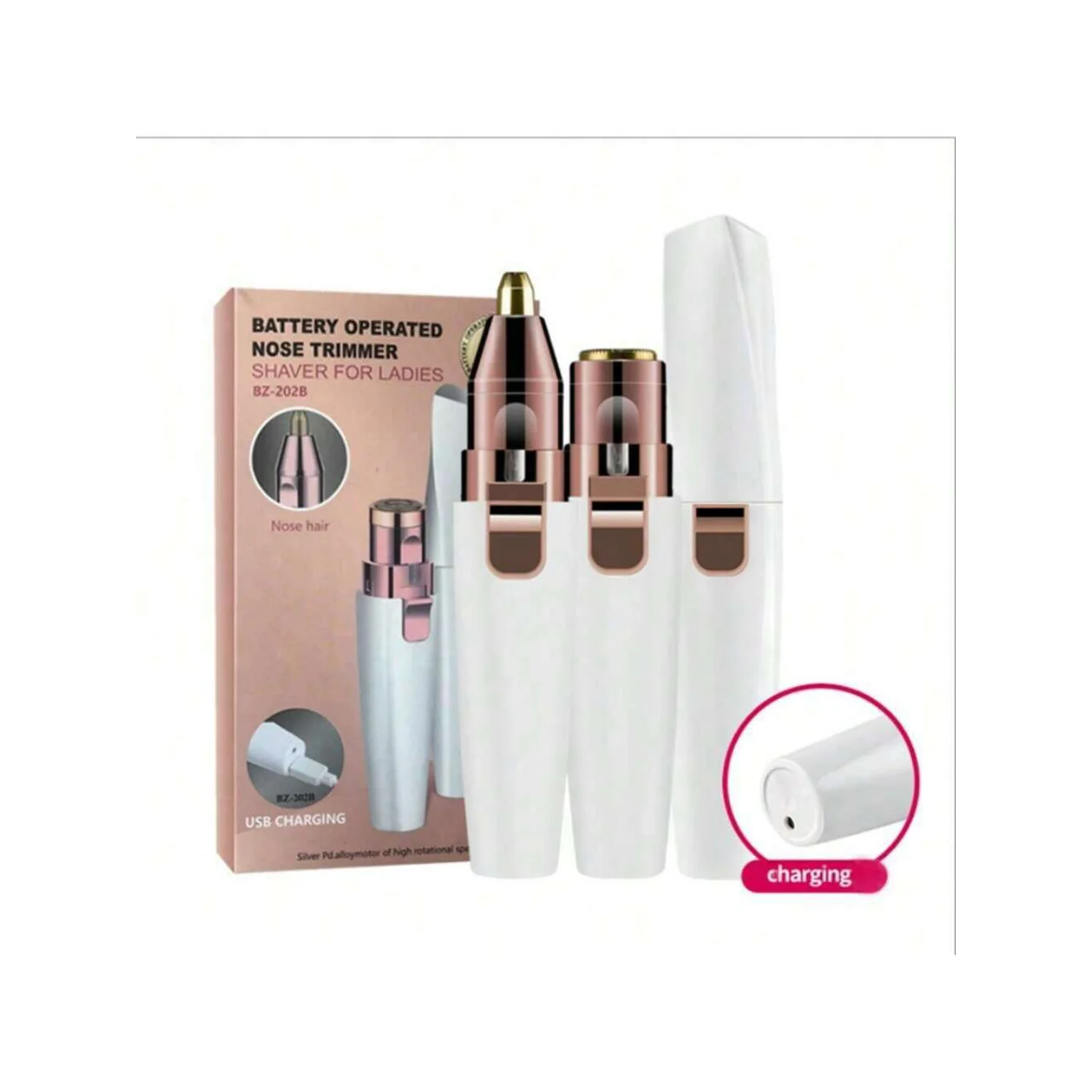Recortador y afeitadora de cejas recargable por USB para mujer, mini depiladora 2 en 1 para pelo de nariz, cejas, labios y cara