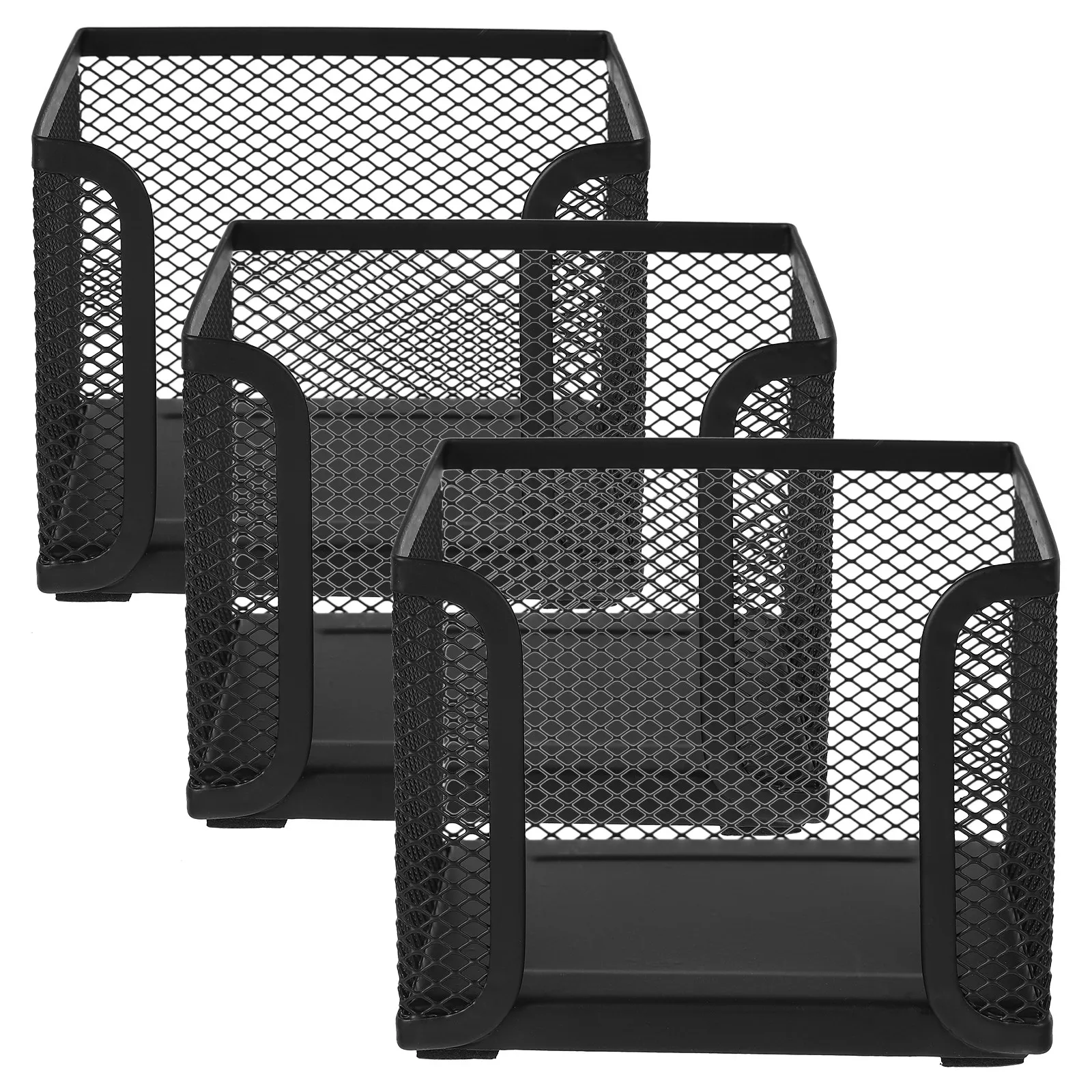 3Pcs Black Iron Mesh Note Organizer Box for Memo Papers Notepad Holder Desktop Office Supplies Large Capacity Clutter Free