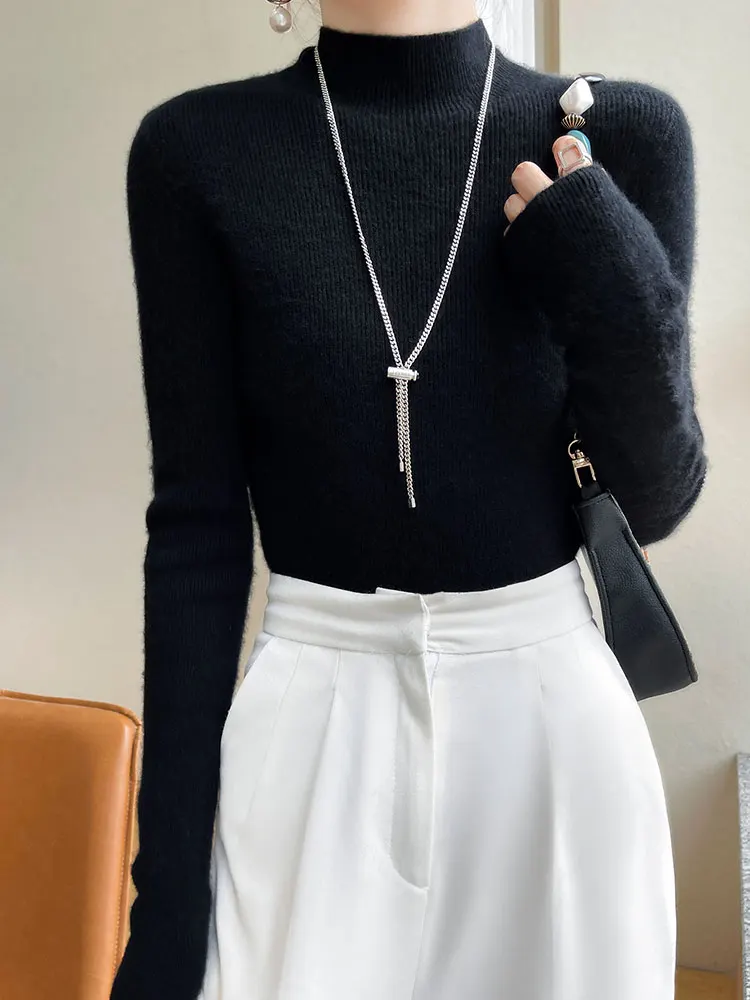 

Women's 100% Merino Wool Knitwear Autumn Winter Slim Fit Mock Neck Long Sleeve Sweater Fashion Basic Style Soft Warm Daily Tops