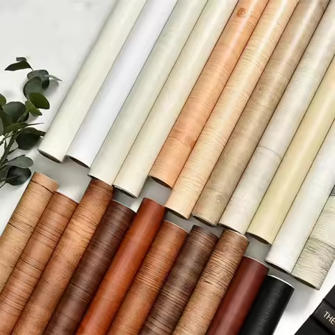 Vinyl Self-Adhesive Wood Grain Wallpaper PVC Contact Paper Removable Film for Easy Application on Furniture &amp; Kitchen Cabinets