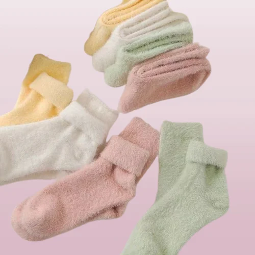 

5/10 Pairs Solid Color Mink Fleece Socks For Women Mid-tube Socks Plus Plush Pile Socks To Keep Warm Winter Thick Fur Socks