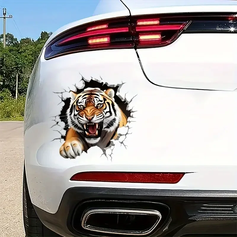 3D Tiger Decal Stickers - Domineering Wall & Car Murals, Self-Adhesive, Scratch-Cover for Glass, Laptops, and More - PVC Materia