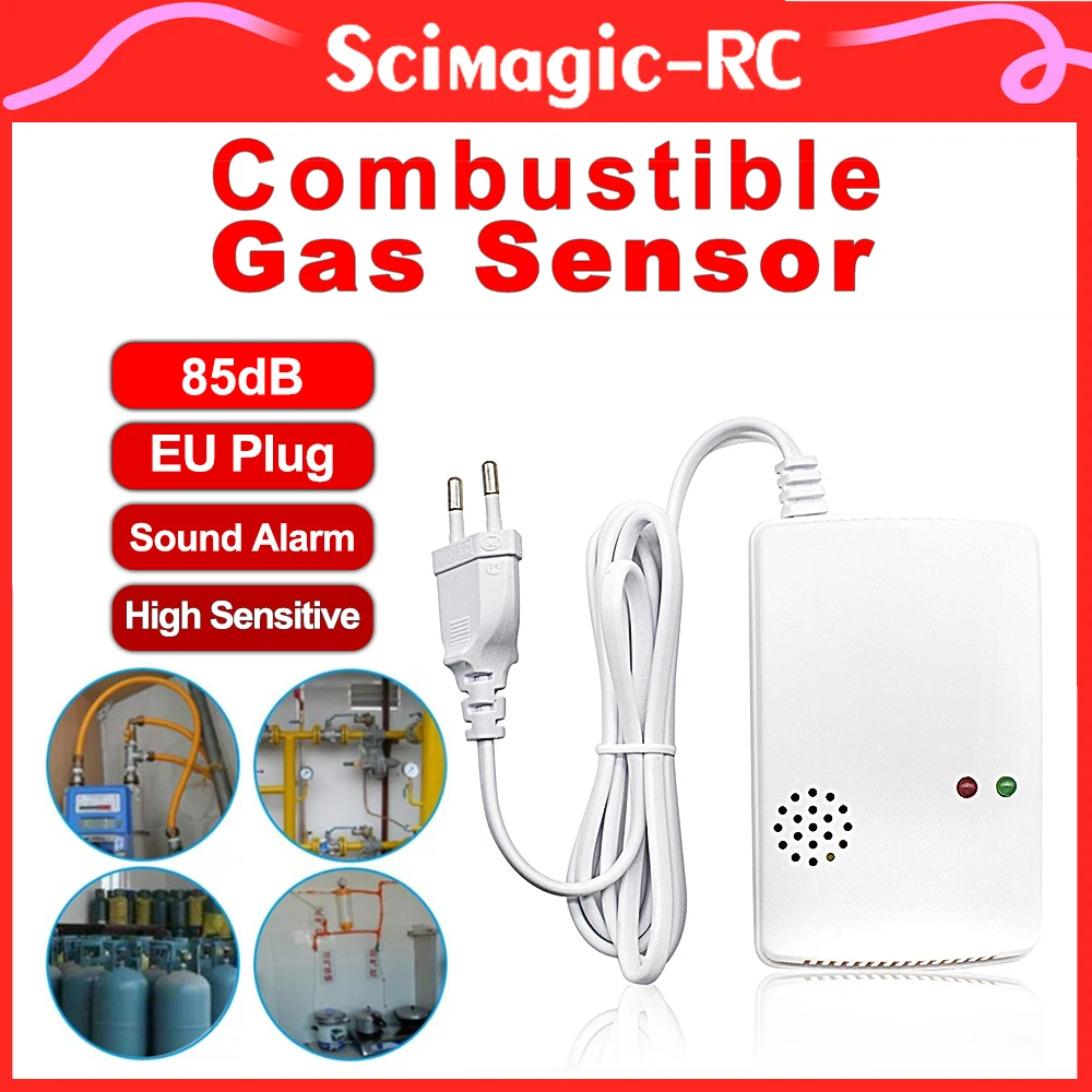 EU Plug 85dB Gas Leak Detector Combustible Propane Butane Methane Natural Gas Safety Alarm Sensor High Sensitive Warning